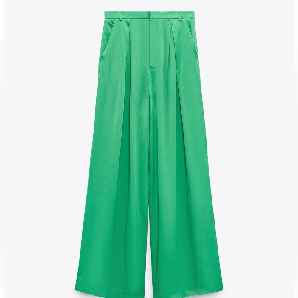 Zara Menswear Satin Green Wide-Leg Pants